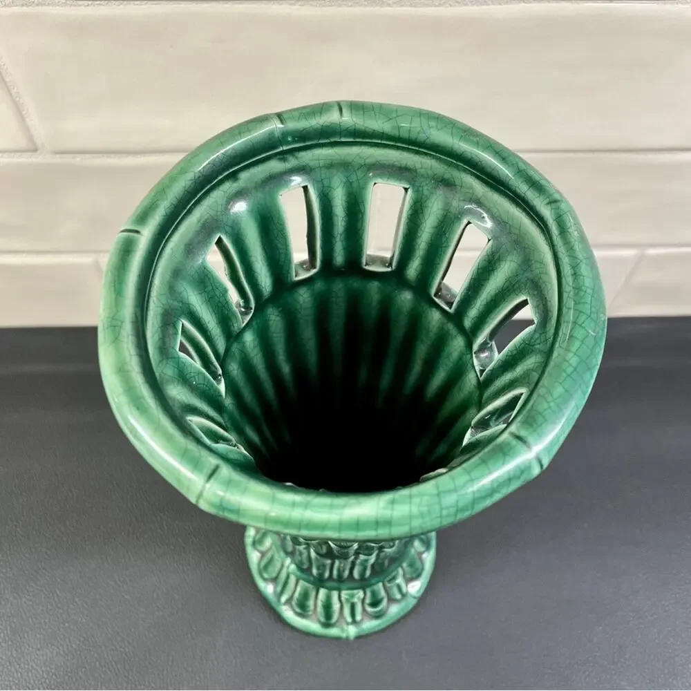 Ceramic Crackle Glaze Green Bamboo Majolica Vase
